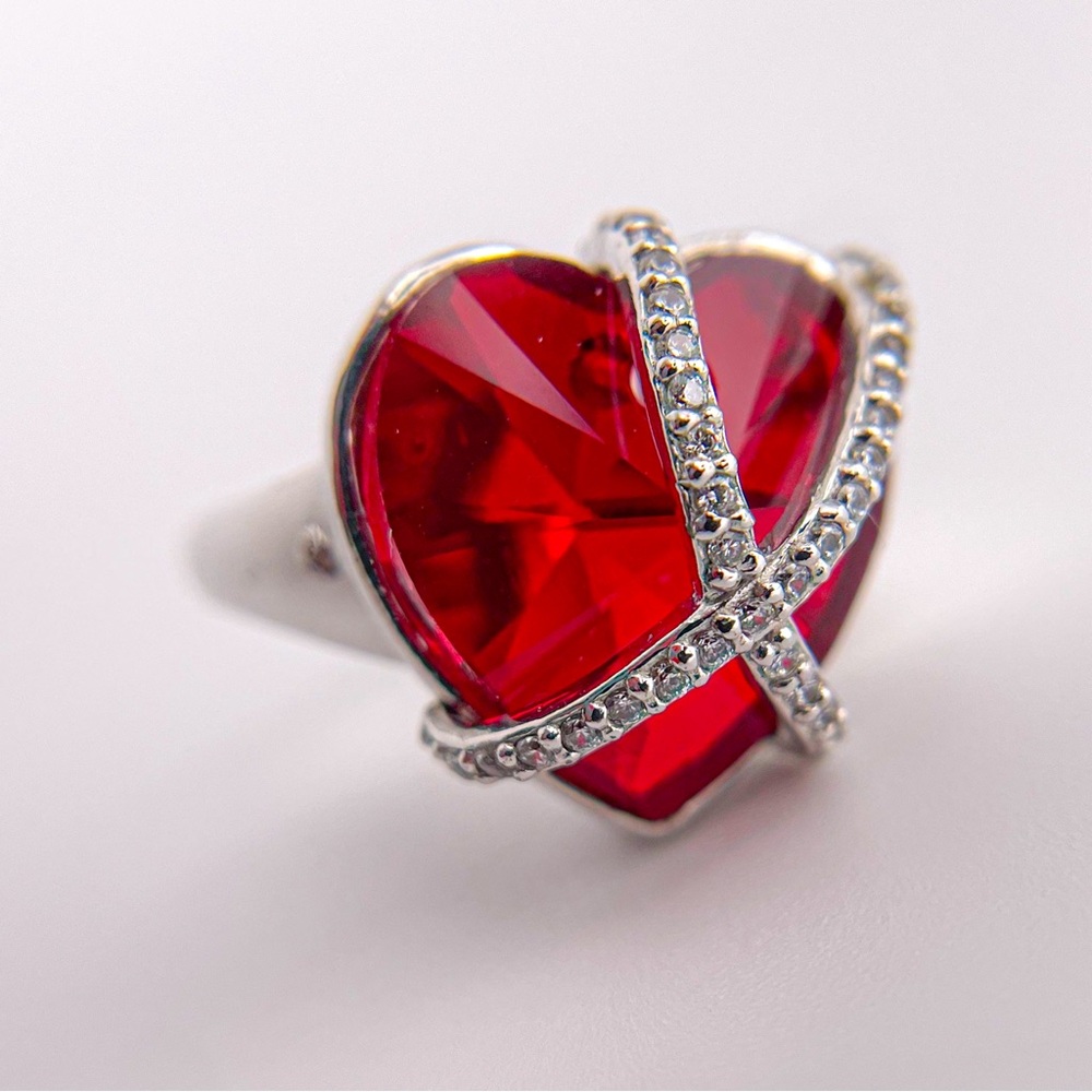 Sterling Silver Lab Created Ruby Heart Shaped Rin… - image 5